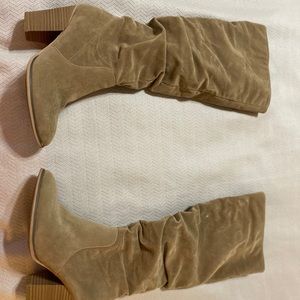 Women's Microsuede Heeled Scrunch Riding Boots